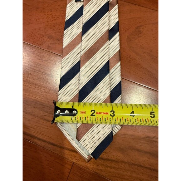 Ermenegildo Zegna Slant Stripe Silk Tie Cream, Brown, Black Dotted 3.5”W x 58"L - Picture 8 of 9